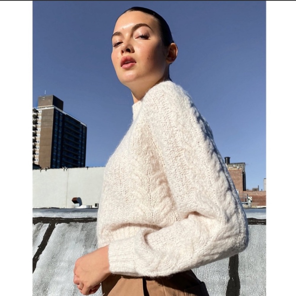 SUNDAY BEST beige cable knit Melly sweater, mockneck, size M